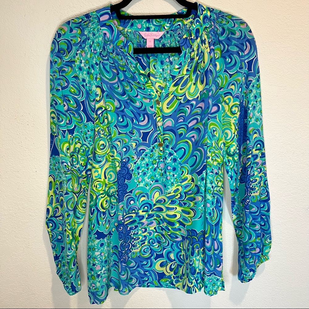 Lilly Pulitzer Silk Elsa Top in Peacock Print